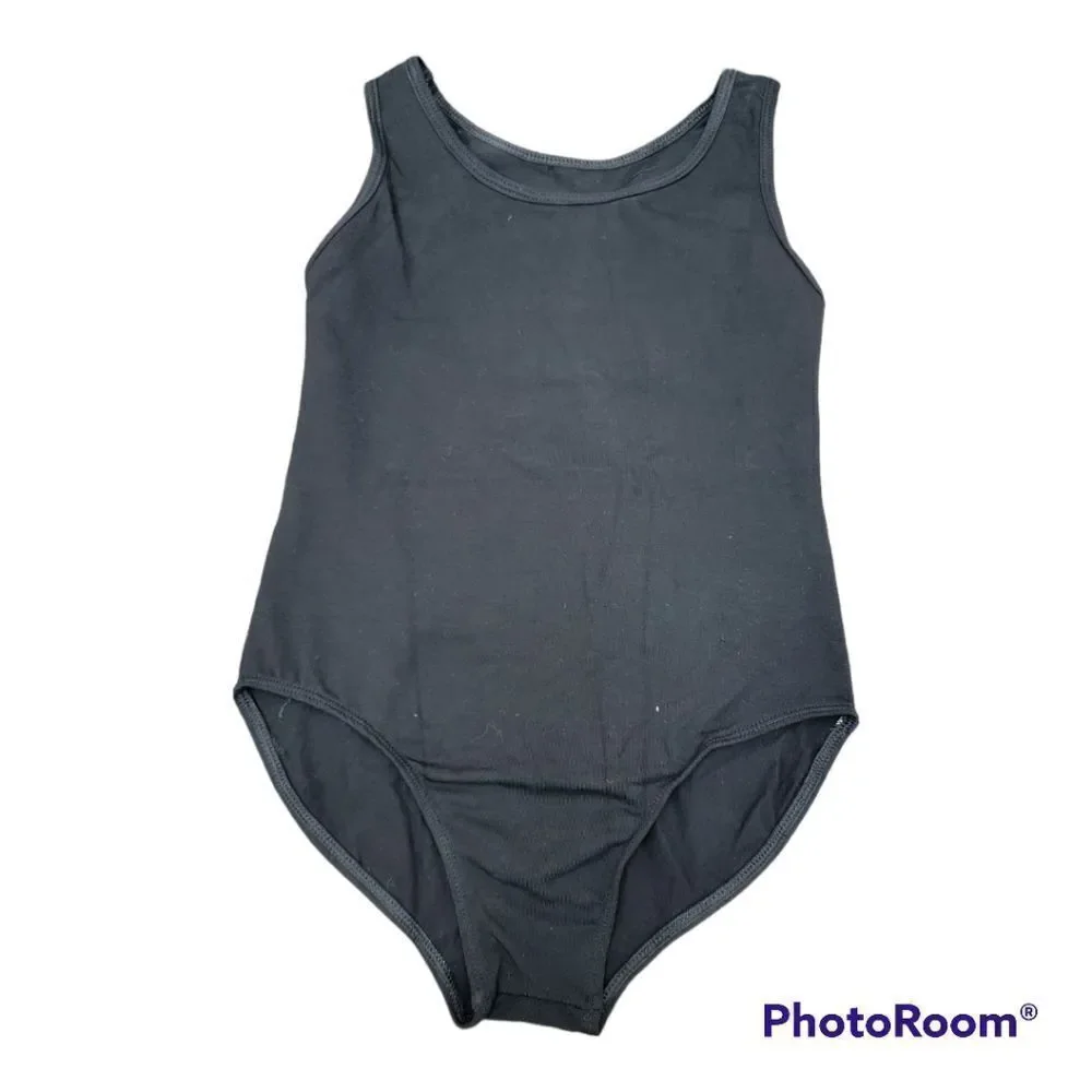 Luna una Girl's Dancewear Solid Black Leotard Bodysuit Open Back Pull On Size 10